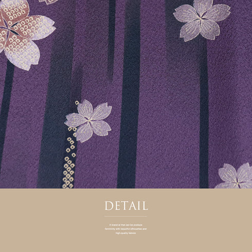 小紋 リサイクル 身丈168cm 裄64.5cm 袷 桜柄 パープル LLサイズ お洒落 カジュアル ポリエステル 洗える着物 広衿 Sランク