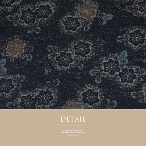 紬 リサイクル 身丈155cm 裄62.4cm 袷 花柄 ネイビー Sサイズ カジュアル お洒落 正絹 広衿 Sランク