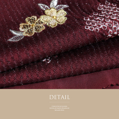 帯締め・帯揚げセット リサイクル お洒落 平組紐 ちりめん レッド 正絹 新品・未使用品 部分絞り 花柄