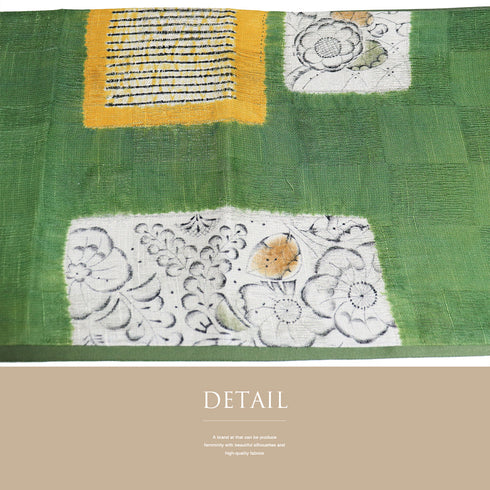 袋帯 リサイクル 帯丈464cm ポイント柄 辻が花風柄 グリーン LLサイズ 正絹 新品・未使用品 お洒落