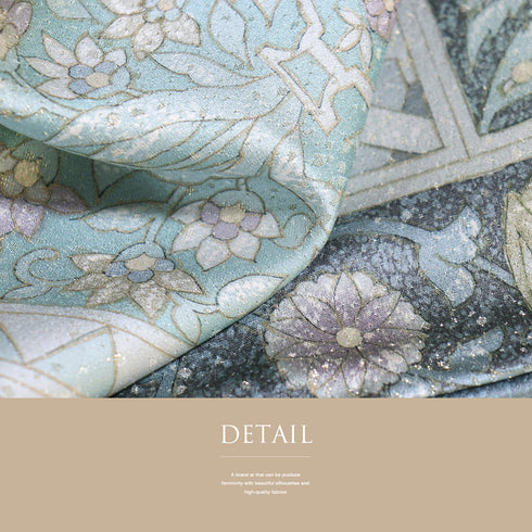 訪問着 身丈163.5cm 裄64.4cm 袷 オリエンタル柄 グレー Lサイズ セミフォーマル お洒落 正絹 広衿 Sランク