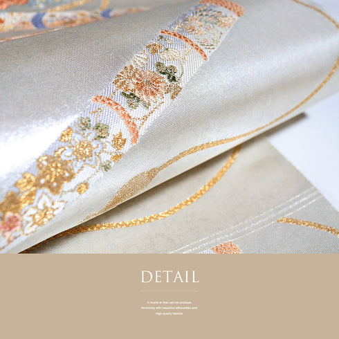 袋帯 リサイクル 帯丈438cm 六通 ポイント柄 長嶋織物 瀞銀錦 桃山の響 シルバー Mサイズ 正絹 Sランク フォーマル