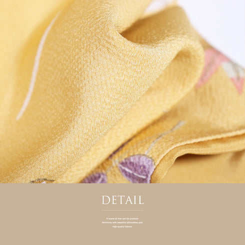 小紋 リサイクル 身丈164.5cm 裄66.4cm 袷 花や鳥柄 オレンジ Lサイズ お洒落 カジュアル 正絹 広衿 Sランク