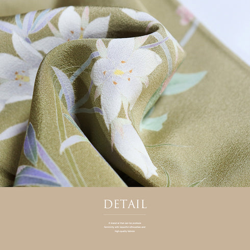 訪問着 リサイクル 身丈150cm 裄62.4cm 袷 草花柄 山﨑巌 グリーン SSサイズ セミフォーマル 落款 一つ紋 正絹 広衿 Sランク