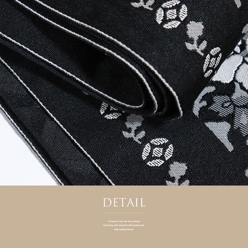 半巾帯 リサイクル 帯丈396cm 全通 唐花柄 ブラック SSサイズ ポリエステル Sランク カジュアル お洒落