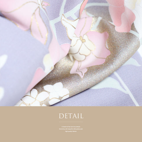 訪問着 リサイクル 身丈175.5cm 裄68.2cm 袷 花柄 箔 パープル LLサイズ セミフォーマル 正絹 広衿 Aランク