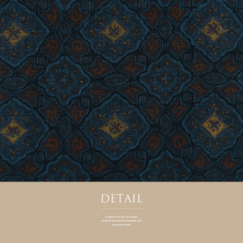 紬 リサイクル 身丈163.5cm 裄64.6cm 袷 幾何学柄 ネイビー Lサイズ お洒落 カジュアル 正絹 広衿 Sランク