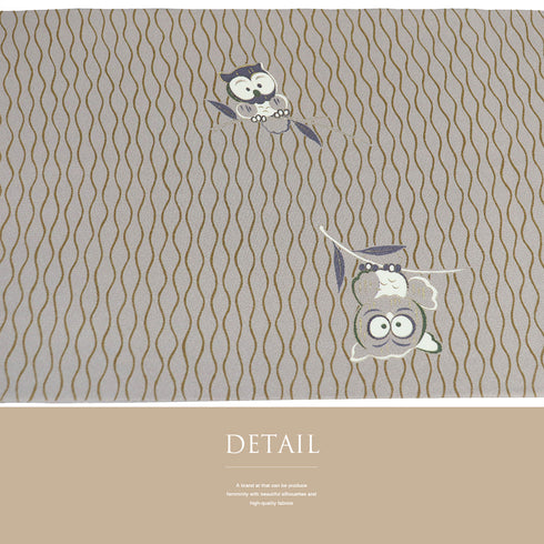 名古屋帯 リサイクル 帯丈370cm ポイント柄 梟柄 染め加工 ブラウン Mサイズ 正絹 Sランク お洒落 カジュアル