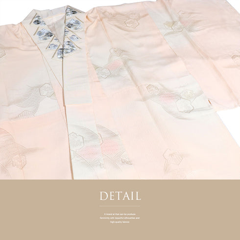 長襦袢 リサイクル 長襦袢 身丈137cm 裄65.2cm 袷 山柄 地紋 刺繍衿付き ピンク Mサイズ 正絹 Sランク