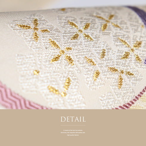 名古屋帯 リサイクル 帯丈364cm 六通 丸模様 花柄 ベージュ Mサイズ 正絹 Aランク お洒落