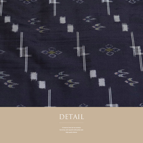 紬 リサイクル 身丈168.7cm 裄65cm 袷 絣に燕柄 ネイビー LLサイズ カジュアル お洒落 正絹 広衿 Aランク