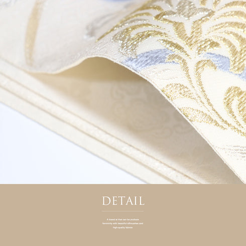 袋帯 リサイクル 帯丈430cm 六通 デザイン七宝柄に花唐草柄 白椛 宮むらさき ベージュ Sサイズ 正絹 Sランク フォーマル セミフォーマル