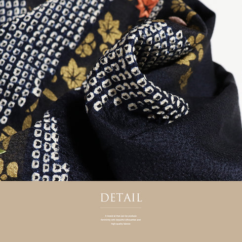 付下げ リサイクル 身丈159.2cm 裄63.2cm 袷 部分絞り 刺繍加工 箔加工 七宝柄 小花柄 ネイビー Mサイズ お洒落 正絹 広衿 Aランク