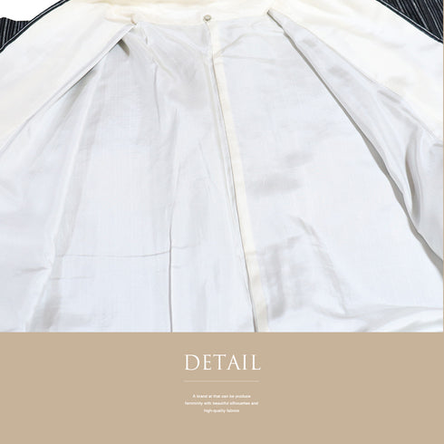 紬 リサイクル 身丈160.2cm 裄63.5cm 袷 縞柄 ネイビー Mサイズ カジュアル お洒落 正絹 広衿 Sランク