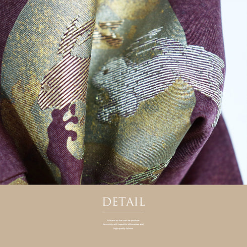 付下げ リサイクル 身丈161.8cm 裄64.8cm 袷 月に波柄 うさぎ柄 刺繍 箔 パープル Lサイズ お洒落 正絹 広衿 Sランク
