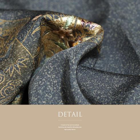 付下げ リサイクル 身丈159.5cm 裄66.4cm 袷 ゆったりサイズ 色紙模様 花柄 刺繍 箔加工 グレー Mサイズ セミフォーマル お洒落 しつけ糸 正絹 広衿 Sランク