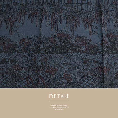 付下げ リサイクル 袷 付下げ小紋柄 紅型調柄 ネイビー 規格外サイズ お洒落 正絹 広衿