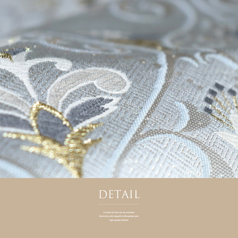 名古屋帯 リサイクル 帯丈369.5cm 六通 唐草花柄 ブルー Mサイズ 正絹 未使用品 セミフォーマル お洒落