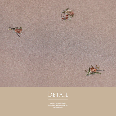 小紋 リサイクル 身丈163.2cm 裄66cm 袷 花などの小花散らし柄 手刺繍 パールトーン加工 ブラウン Lサイズ お洒落 正絹 広衿 Sランク