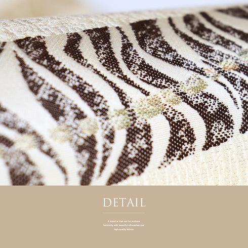 袋帯 リサイクル 帯丈448cm 六通 デザイン横縞柄 友禅流 楽らく ベージュ Mサイズ 正絹 新品・未使用品 お洒落