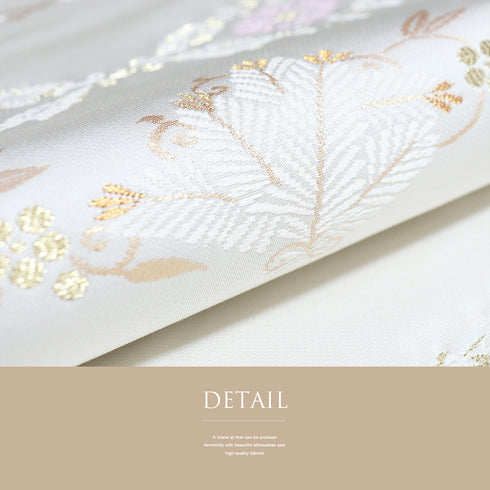 名古屋帯 リサイクル 帯丈365.5cm 六通 松葉柄 ホワイト Mサイズ 正絹 Sランク お洒落