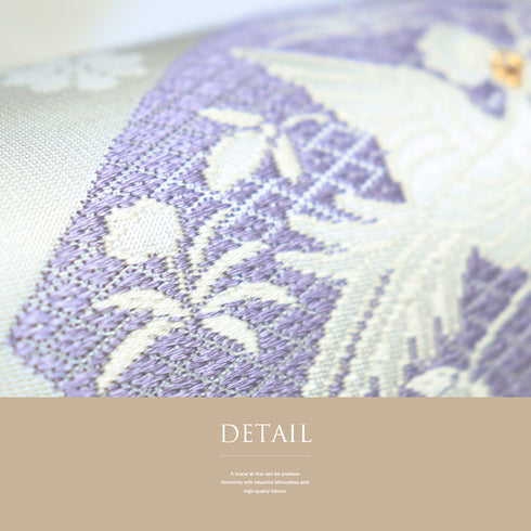 名古屋帯 リサイクル 帯丈365.5cm 六通 鳥や花柄 ベージュ Mサイズ 正絹 Aランク お洒落