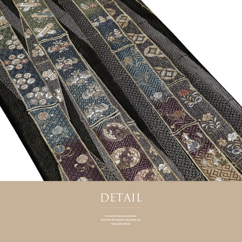 袋帯 リサイクル 帯丈436cm 全通 竹に吉祥文様 ブラック Mサイズ 正絹 Sランク お洒落