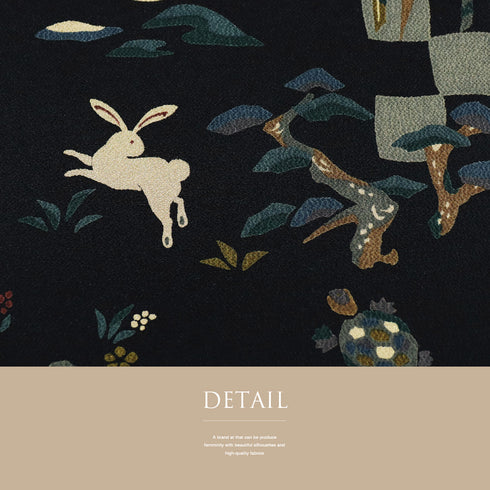 名古屋帯 リサイクル 帯丈371cm 全通 昔話柄 ちりめん ブラック Mサイズ 正絹 未使用品 お洒落 カジュアル