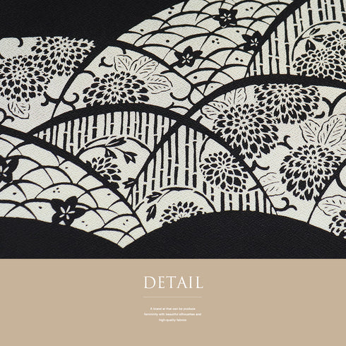 名古屋帯 リサイクル 帯丈372cm ポイント柄 菊や唐草や露芝柄 染め ブラック Mサイズ 正絹 未使用品 お洒落