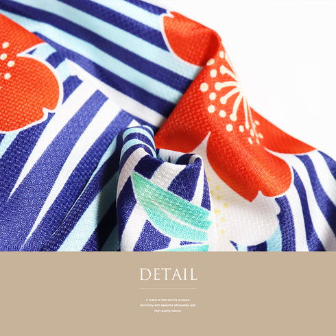 小紋 リサイクル 身丈167cm 裄68cm 袷 花柄 ブルー LLサイズ お洒落 カジュアル しつけ糸 ポリエステル 洗える着物 広衿 Sランク