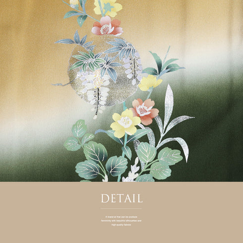 訪問着 リサイクル 身丈160cm 裄64.4cm 袷 雪輪模様 鶴柄 花柄 箔加工 イエロー Mサイズ セミフォーマル お洒落 正絹 広衿 Aランク