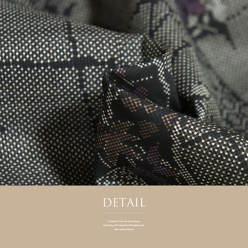 紬 リサイクル 身丈156.2cm 裄65.2cm 袷 草花柄 ブラウン Mサイズ お洒落 カジュアル しつけ糸 正絹 広衿 Sランク