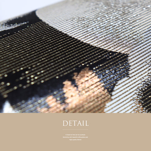 袋帯 リサイクル 帯丈440cm 六通 市松に月や縞柄 ゴールド Mサイズ 正絹 Aランク セミフォーマル お洒落