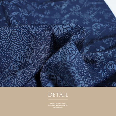 訪問着 リサイクル 身丈156.2cm 裄64.4cm 袷 竹に雀や花模様 ネイビー Mサイズ お洒落 正絹 広衿 Aランク