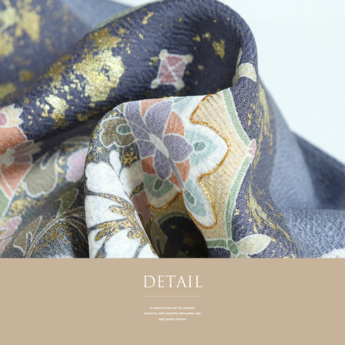 訪問着 リサイクル 身丈160.5cm 裄64.8cm 袷 華紋や花唐草柄 金駒刺繍 グレー Lサイズ フォーマル 一つ紋 正絹 広衿 Sランク