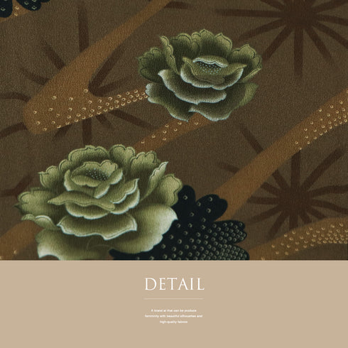 小紋 リサイクル 身丈163.5cm 裄65.6cm 袷 麻の葉に花模様 ブラウン Lサイズ お洒落 カジュアル ポリエステル 洗える着物 広衿 Sランク