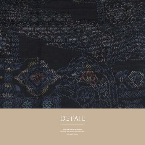 大島紬 リサイクル 身丈158cm 裄67cm 袷 オリエンタル柄 ネイビー Mサイズ カジュアル お洒落 正絹 広衿 Sランク