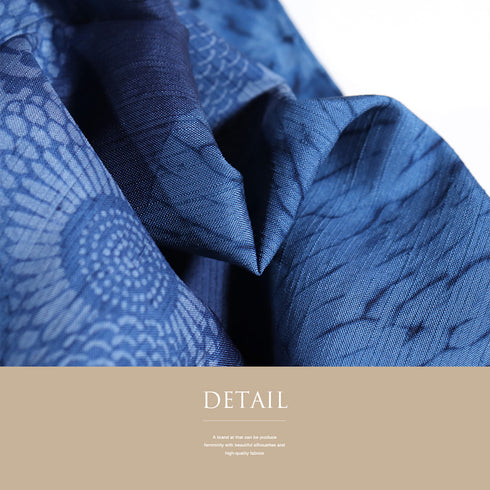 訪問着 リサイクル 身丈156cm 裄63cm 袷 藍染め 更紗柄 部分絞り ブルー Mサイズ セミフォーマル 正絹 広衿 Aランク