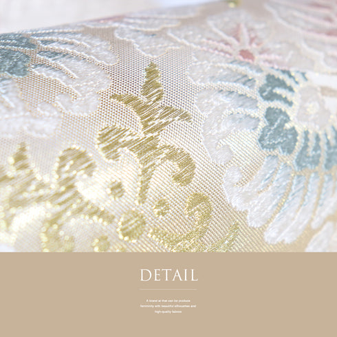 袋帯 リサイクル 帯丈440cm 六通 浮線綾 有職菱 刺繍 ベージュ Mサイズ 正絹 Sランク フォーマル セミフォーマル