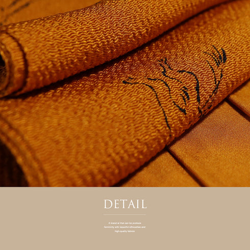 帯揚げ リサイクル お洒落 ちりめん 正絹 オレンジ 鳥獣戯画 未使用品 AG-1209