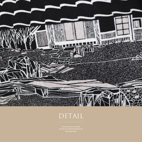 小紋 リサイクル 身丈166cm 裄70.8cm 単衣 和の景色 小原敏 作家物 ブラック LLサイズ お洒落 カジュアル 落款 正絹 広衿 Sランク