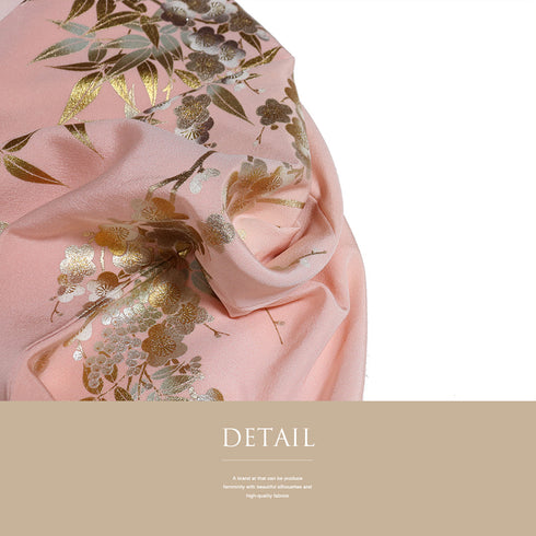 色留袖 リサイクル 身丈160.7cm 裄66cm 袷 金彩 松竹梅柄 南天柄 和田光正 ヒヨクなし ピンク Lサイズ セミフォーマル 落款 一つ紋 しつけ糸 正絹 広衿 Sランク