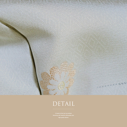 小紋 リサイクル 身丈153.8cm 裄64.8cm 袷 菊柄 デザイン蔓柄 パールトーン加工 グレー Sサイズ お洒落 しつけ糸 正絹 広衿 Aランク