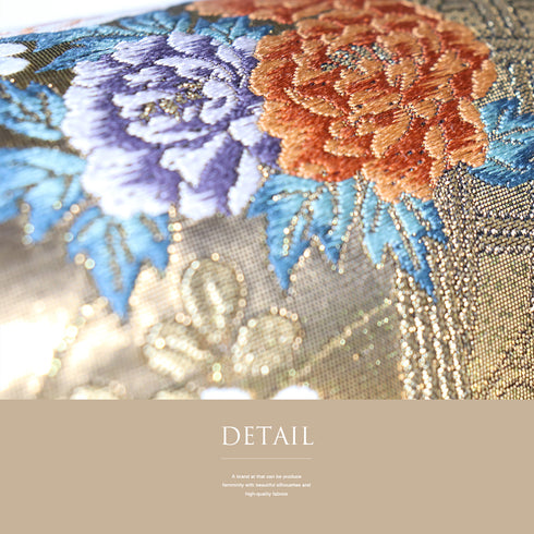 袋帯 リサイクル 帯丈432cm 六通 金糸 刺繍 花や鶴柄 ゴールド Sサイズ 正絹 Sランク フォーマル セミフォーマル