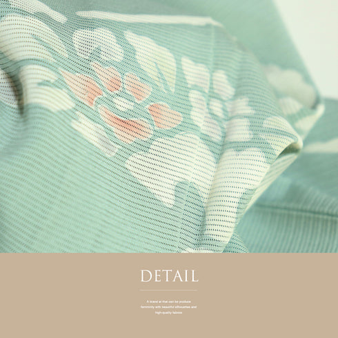 付下げ リサイクル 夏着物 身丈153.2cm 裄65cm 絽 デザイン花柄 グリーン Sサイズ セミフォーマル 一つ紋 正絹 広衿 Aランク