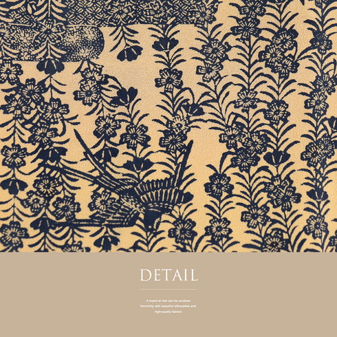 小紋 リサイクル 身丈154.3cm 裄63.2cm 袷 枝垂れ桜に鳥柄 ベージュ Sサイズ お洒落 カジュアル 正絹 広衿 Sランク