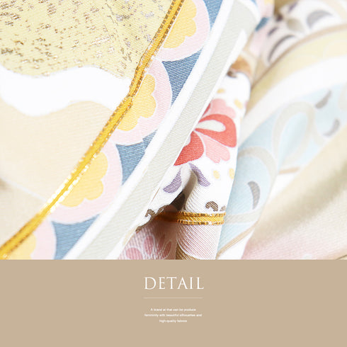 訪問着 リサイクル 身丈158cm 裄64.4cm 袷 菱柄 華紋柄 小花柄 金駒刺繍 ベージュ Mサイズ セミフォーマル 正絹 広衿 Sランク