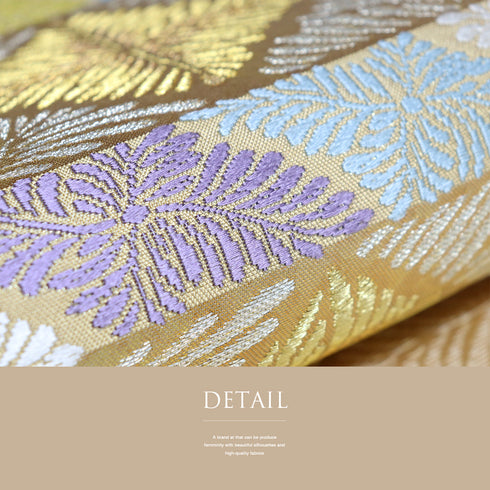 袋帯 リサイクル 帯丈450cm 六通 松葉柄 西陣織1011 ゴールド Lサイズ 正絹 Sランク フォーマル セミフォーマル