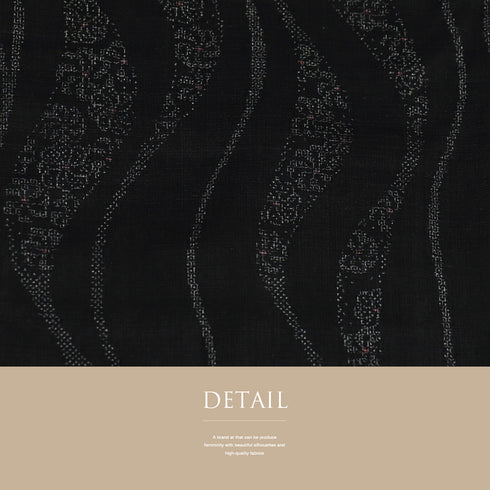 結城紬 リサイクル 身丈161cm 裄66cm 袷 曲線柄 ブラック Lサイズ お洒落 カジュアル 証紙 しつけ糸 正絹 広衿 新品・未使用品