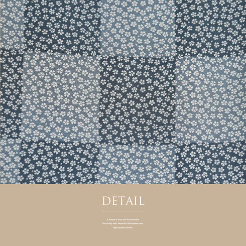 小紋 リサイクル 身丈163cm 裄66.8cm 袷 石畳に小花柄 ブルー Lサイズ お洒落 カジュアル 正絹 広衿 Sランク